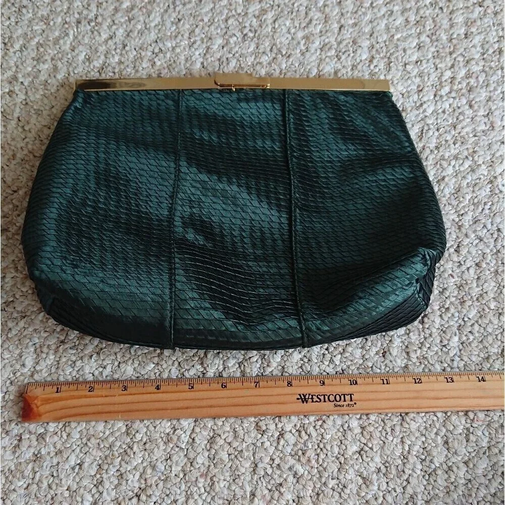 Halston Heritage foldable Frame Clutch in lux weaved green silk
